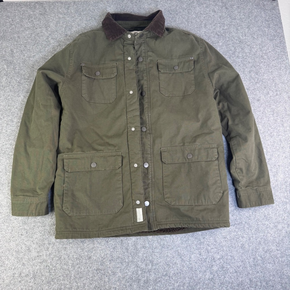 MBX Mens Olive Green Canvas Sherpa Lined Workwear Barn Jacket Corduroy Collar L